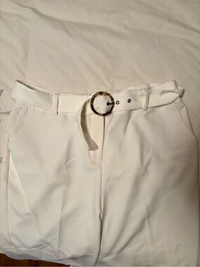 Penningtons Cream Wide Leg Pants with Tortoiseshell Buckle Belt